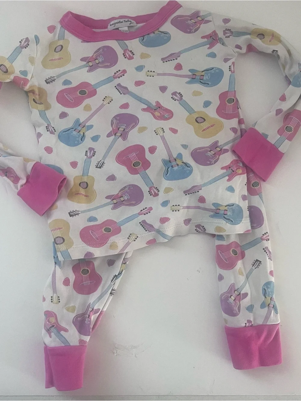 Magnolia Baby Baby Girl Pima Pink Trim Pajamas With Guitar Print 18/24m Long